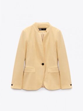 Zara Yellow Basic Blazer With Inverted Lapel Size 4